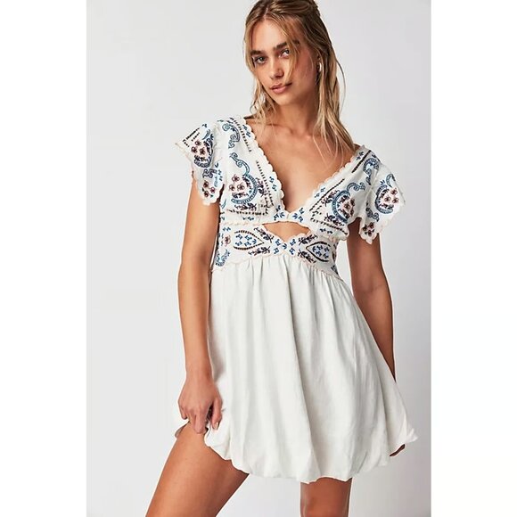 FREE PEOPLE Rambling Roads Mini Dress Linen Blend Size Small NWT - Picture 1 of 10